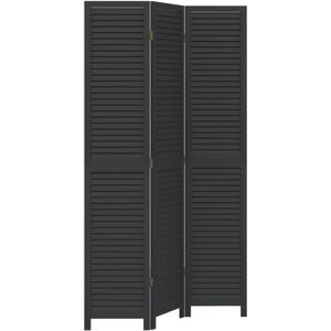 vidaXL 3-Panel Room Divider Black Solid Wood Paulownia - Room Divider vidaXL 3-Panel Room Divider Black Solid Wood Paulownia - Room Divider