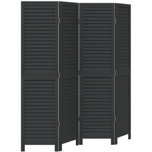vidaXL Black Solid Wood 4-Panel Room Divider - Room Divider vidaXL Black Solid Wood 4-Panel Room Divider - Room Divider