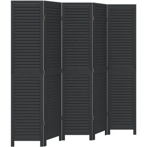 vidaXL 5 Panel Black Solid Wood Room Divider - Room Type vidaXL 5 Panel Black Solid Wood Room Divider - Room Type