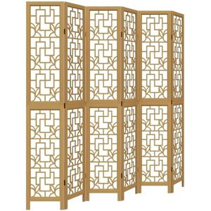 vidaXL Room Divider Brown 6 Panels Solid Wood Paulownia - Room Divider vidaXL Room Divider Brown 6 Panels Solid Wood Paulownia - Room Divider