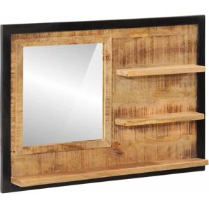 vidaXL Mirror with Shelves Bathroom Wall Mirror Glass and Solid Wood Mango vidaXL Mirror with Shelves Bathroom Wall Mirror Glass and Solid Wood Mango