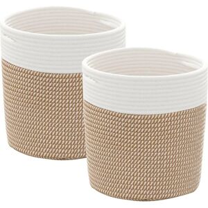 vidaXL Storage Baskets 2 pcs Brown White Cotton Ø28x28 cm - Storage Baskets vidaXL Storage Baskets 2 pcs Brown White Cotton Ø28x28 cm - Storage Baskets