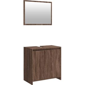 vidaXL Brown Oak Bathroom Furniture Set - Storage Cabinet & Mirror vidaXL Brown Oak Bathroom Furniture Set - Storage Cabinet & Mirror