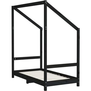 vidaXL Kids Bed Black Pine - Kids Bed Frame for 80x160 cm Mattress vidaXL Kids Bed Black Pine - Kids Bed Frame for 80x160 cm Mattress