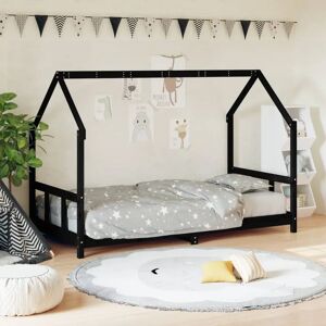 vidaXL Kids Bed Frame Black 90x190 cm Solid Wood Pine - Kids Bed Type vidaXL Kids Bed Frame Black 90x190 cm Solid Wood Pine - Kids Bed Type