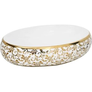 vidaXL Oval Badekarvask i Hvit og Gull - Keramisk Benkevaske vidaXL Oval Badekarvask i Hvit og Gull - Keramisk Benkevaske