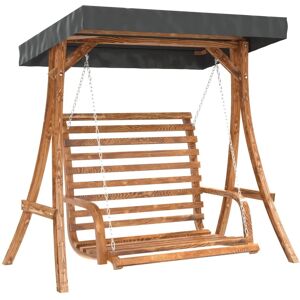 vidaXL Wooden Swing with Canopy - Spruce with Teak Finish - Hammock Swing vidaXL Wooden Swing with Canopy - Spruce with Teak Finish - Hammock Swing