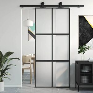vidaXL Schiebetür Schwarz Temperiertes Glas Aluminium - Schiebetür vidaXL Schiebetür Schwarz Temperiertes Glas Aluminium - Schiebetür