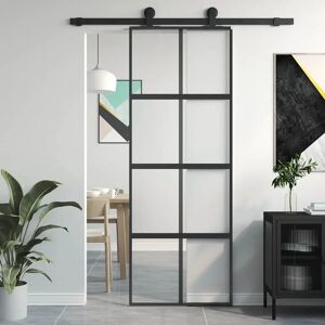 vidaXL Schwarze 76x205cm Templer Glas Schiebetür - Schiebetür vidaXL Schwarze 76x205cm Templer Glas Schiebetür - Schiebetür