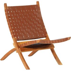 vidaXL Brown Leather Foldable Relaxing Chair - Chair vidaXL Brown Leather Foldable Relaxing Chair - Chair