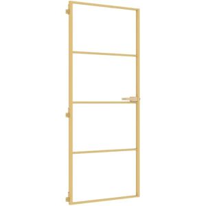 Porte intérieure en verre trempé doré et aluminium - 83x201,5 cm - Publicité Porte intérieure en verre trempé doré et aluminium - 83x201,5 cm - Publicité