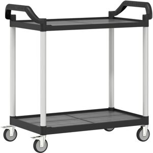 vidaXL 2-Tier Trolley Serving Cart Kitchen Storage Trolley Black Aluminium vidaXL 2-Tier Trolley Serving Cart Kitchen Storage Trolley Black Aluminium