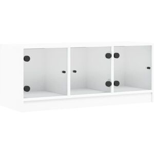 vidaXL 836406 White Glass Doors TV Cabinet - TV Unit vidaXL 836406 White Glass Doors TV Cabinet - TV Unit