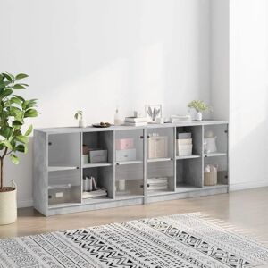 vidaXL Concrete Grey Bookcase with Doors - 204x37x75 cm - Bookcase vidaXL Concrete Grey Bookcase with Doors - 204x37x75 cm - Bookcase