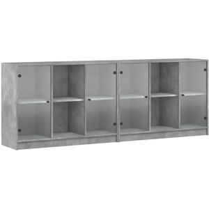 vidaXL Concrete Grey Bookcase with Doors - 204x37x75 cm - Bookcase vidaXL Concrete Grey Bookcase with Doors - 204x37x75 cm - Bookcase