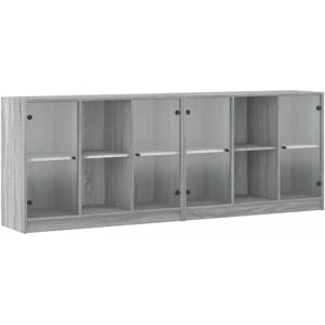 vidaXL Grey Sonoma Bookcase with Doors - 204x37x75 cm Storage Furniture vidaXL Grey Sonoma Bookcase with Doors - 204x37x75 cm Storage Furniture