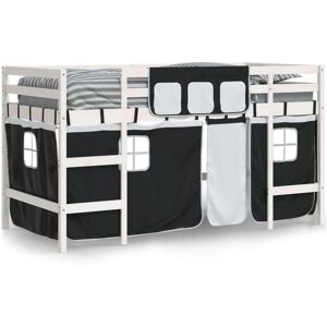 vidaXL Kids' Loft Bed with Curtains - White & Black - 90x190 cm - Kids' Loft Bed vidaXL Kids' Loft Bed with Curtains - White & Black - 90x190 cm - Kids' Loft Bed