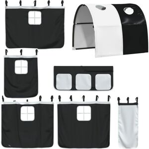 vidaXL Blackout Curtains for Loft Bed with Tunnel - White & Black Polyester vidaXL Blackout Curtains for Loft Bed with Tunnel - White & Black Polyester