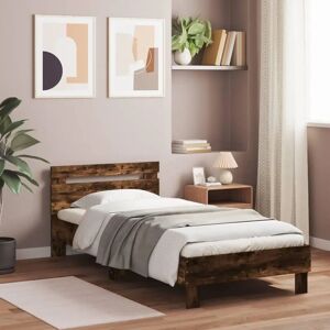 vidaXL Smoked Oak Bed Frame 90x200cm with Headboard & LED Lights - Bed Type vidaXL Smoked Oak Bed Frame 90x200cm with Headboard & LED Lights - Bed Type