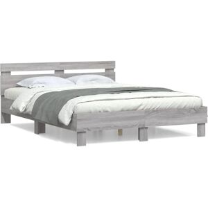 vidaXL Bed Frame with Headboard - 140x200 cm - Grey Sonoma - Bed Type vidaXL Bed Frame with Headboard - 140x200 cm - Grey Sonoma - Bed Type
