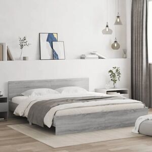 vidaXL Grey Sonoma Bed Frame with Headboard - Bedroom Bed Base vidaXL Grey Sonoma Bed Frame with Headboard - Bedroom Bed Base