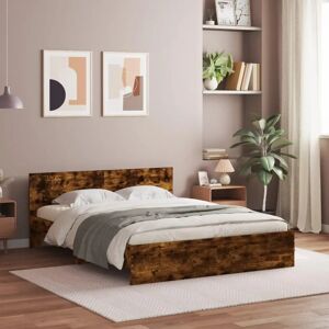 vidaXL Smoked Oak Bed Frame 140x200 cm with Headboard vidaXL Smoked Oak Bed Frame 140x200 cm with Headboard