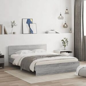 vidaXL Grey Sonoma Bed Frame with Headboard - Bed Base 140x200cm vidaXL Grey Sonoma Bed Frame with Headboard - Bed Base 140x200cm