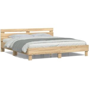vidaXL Sonoma Oak Bed Frame with LED - Bed with Headboard, 180x200 cm vidaXL Sonoma Oak Bed Frame with LED - Bed with Headboard, 180x200 cm