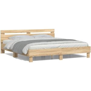 vidaXL Sonoma Oak 160x200cm Bed Frame with LED & Headboard vidaXL Sonoma Oak 160x200cm Bed Frame with LED & Headboard