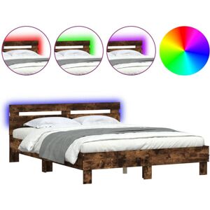 vidaXL Smoked Oak Bed Frame 140x200 cm with LED vidaXL Smoked Oak Bed Frame 140x200 cm with LED