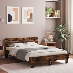vidaXL Bed Frame with Headboard and LED Smoked Oak 120x200 cm - Bed Frame vidaXL Bed Frame with Headboard and LED Smoked Oak 120x200 cm - Bed Frame