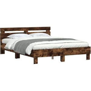 vidaXL Smoked Oak Bed Frame with LED, 140x190 cm - Bed Frame vidaXL Smoked Oak Bed Frame with LED, 140x190 cm - Bed Frame
