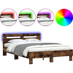 vidaXL Smoked Oak Bed Frame with LED 135x190 cm - Bed Type vidaXL Smoked Oak Bed Frame with LED 135x190 cm - Bed Type