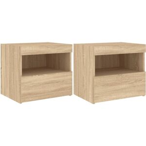 vidaXL Sonoma Oak 2-Piece Bedside Cabinet with LED Lights - Bedside Table vidaXL Sonoma Oak 2-Piece Bedside Cabinet with LED Lights - Bedside Table