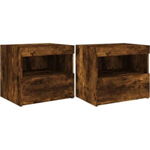 vidaXL Bedside Cabinets with LED Lights Smoked Oak - Nightstand - Bed Side T vidaXL Bedside Cabinets with LED Lights Smoked Oak - Nightstand - Bed Side T
