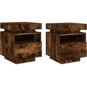 vidaXL Bedside Cabinets with LED Lights Smoked Oak - Bedside Table Nightstand vidaXL Bedside Cabinets with LED Lights Smoked Oak - Bedside Table Nightstand