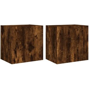 vidaXL TV Wall Cabinets Floating TV Unit 2 pcs Smoked Oak - TV Wall Cabinets vidaXL TV Wall Cabinets Floating TV Unit 2 pcs Smoked Oak - TV Wall Cabinets