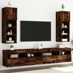 vidaXL TV Cabinet - Smoked Oak with LED Lights - 30.5x30x90 cm - Set of 2 vidaXL TV Cabinet - Smoked Oak with LED Lights - 30.5x30x90 cm - Set of 2