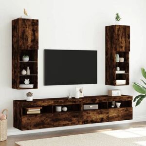 vidaXL Smoked Oak TV Cabinets with LED Lights - 30.5x30x102 cm vidaXL Smoked Oak TV Cabinets with LED Lights - 30.5x30x102 cm