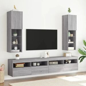 vidaXL Grey Sonoma 2pcs TV Cabinets with LED Lights - TV Type vidaXL Grey Sonoma 2pcs TV Cabinets with LED Lights - TV Type