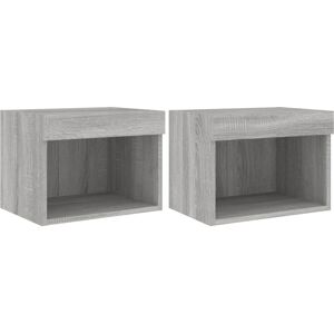 vidaXL Sonoma Grey Wall-mounted Bedside Cabinets with LED Lights - 2 pcs vidaXL Sonoma Grey Wall-mounted Bedside Cabinets with LED Lights - 2 pcs