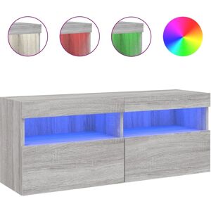 vidaXL Grey Sonoma Wall TV Cabinet with LED Lights - TV Wall Cabinet vidaXL Grey Sonoma Wall TV Cabinet with LED Lights - TV Wall Cabinet