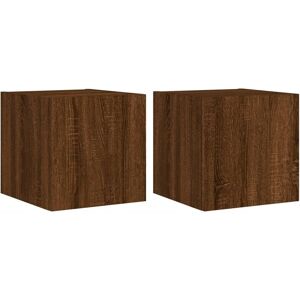 vidaXL Wall Cabinet with LED Lights - Brown Oak - Wall Mounted TV Unit vidaXL Wall Cabinet with LED Lights - Brown Oak - Wall Mounted TV Unit