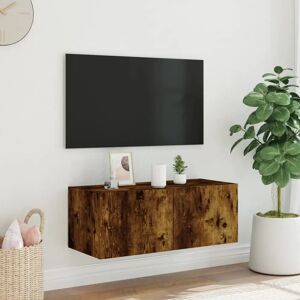 vidaXL TV Wall Cabinet with LED Lights Smoked Oak - TV Wall Cabinet vidaXL TV Wall Cabinet with LED Lights Smoked Oak - TV Wall Cabinet