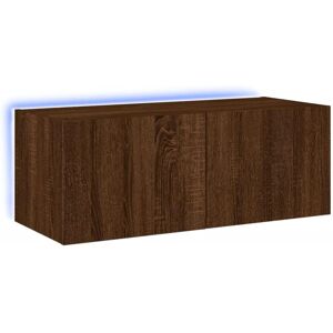 vidaXL TV Wall Cabinet with LED Lights Brown Oak - TV Wall Cabinet vidaXL TV Wall Cabinet with LED Lights Brown Oak - TV Wall Cabinet