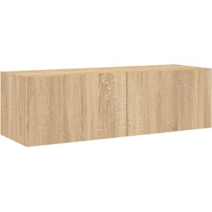 vidaXL Sonoma Oak Wall Cabinet with LED Lights - Wall Mounted TV Unit vidaXL Sonoma Oak Wall Cabinet with LED Lights - Wall Mounted TV Unit