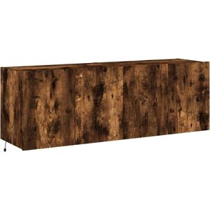 vidaXL TV Wall Cabinet with LED Lights - Smoked Oak - 2 pcs vidaXL TV Wall Cabinet with LED Lights - Smoked Oak - 2 pcs