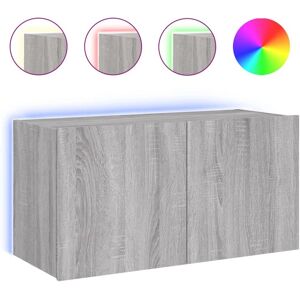 vidaXL TV Wall Cabinet with LED Lights - Grey Sonoma - TV Wall Cabinet vidaXL TV Wall Cabinet with LED Lights - Grey Sonoma - TV Wall Cabinet