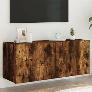 vidaXL TV Wall Cabinet with LED Lights Smoked Oak - TV Wall Cabinet vidaXL TV Wall Cabinet with LED Lights Smoked Oak - TV Wall Cabinet