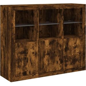 vidaXL Smoked Oak Sideboard with LED Lights - 3 pcs vidaXL Smoked Oak Sideboard with LED Lights - 3 pcs